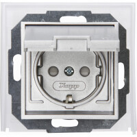 Kopp ATHENIS IP44 – Unterputz-Feuchtraum Schutzkontakt-Steckdose mit Klappdeckel, erhöhter Berührungsschutz, Farbe: Stahl
