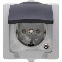 Kopp NAUTIC – Schutzkontakt-Steckdose, Klappdeckel, erhöhter Berührungsschutz, Farbe: Grau